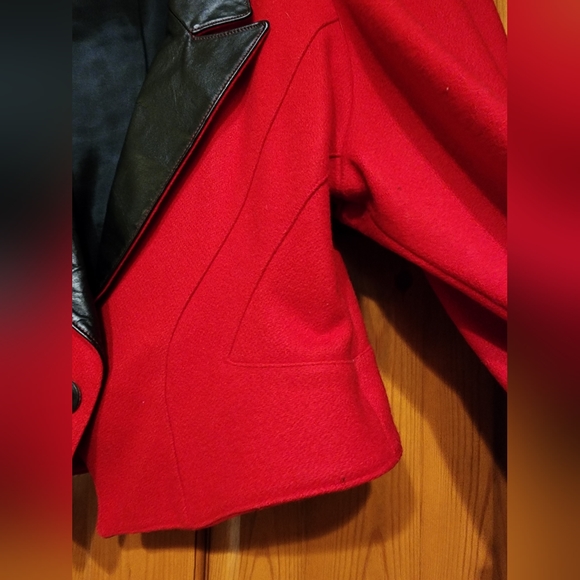 Jonathan Stevens Vintage Cropped Red Wool and  Leather Jacket, Size L - Picture 12 of 13
